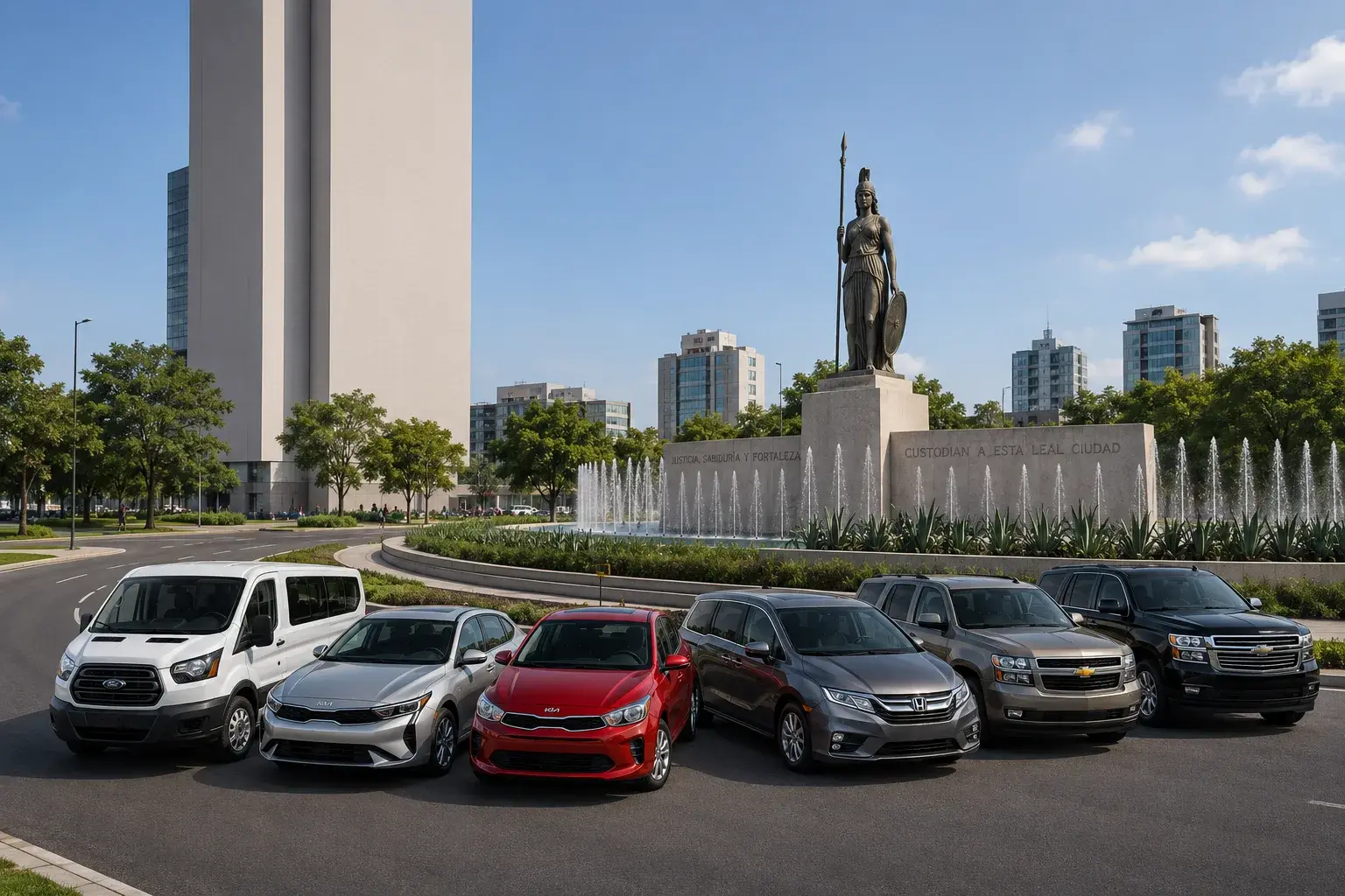 La flota de Manneja GDL frente a la Minerva, Guadalajara